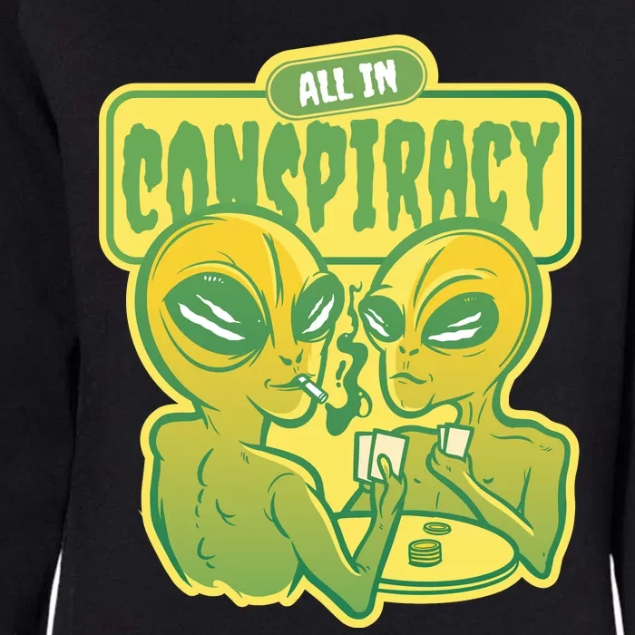 All In Conspiracy Poker Alien Womens California Wash Sweatshirt