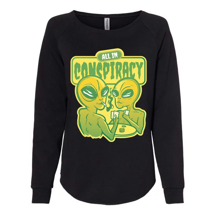 All In Conspiracy Poker Alien Womens California Wash Sweatshirt