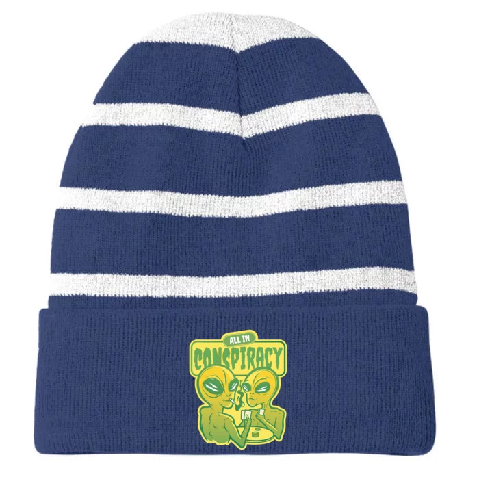 All In Conspiracy Poker Alien Striped Beanie with Solid Band