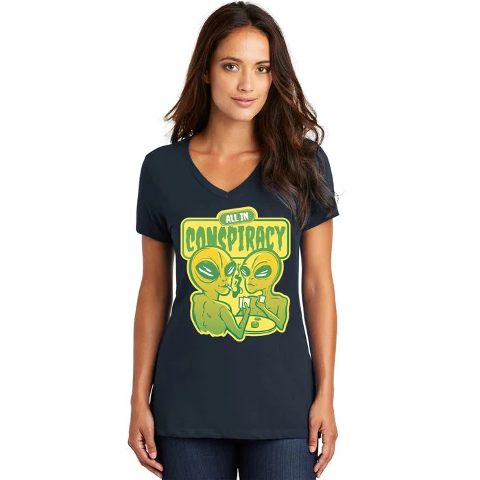 All In Conspiracy Poker Alien Women's V-Neck T-Shirt