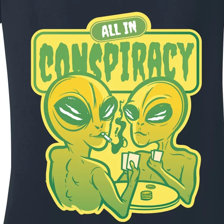 All In Conspiracy Poker Alien Women's V-Neck T-Shirt