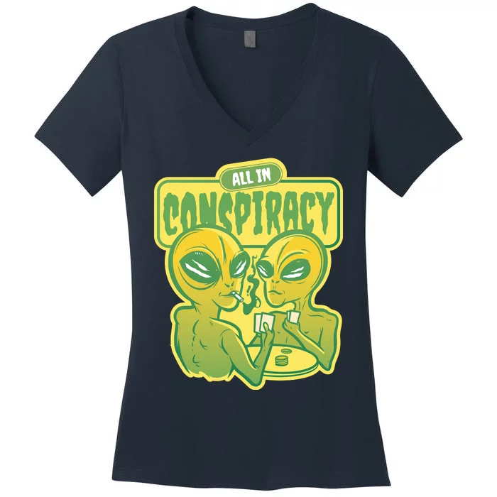 All In Conspiracy Poker Alien Women's V-Neck T-Shirt