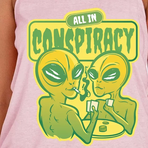 All In Conspiracy Poker Alien Women's Knotted Racerback Tank