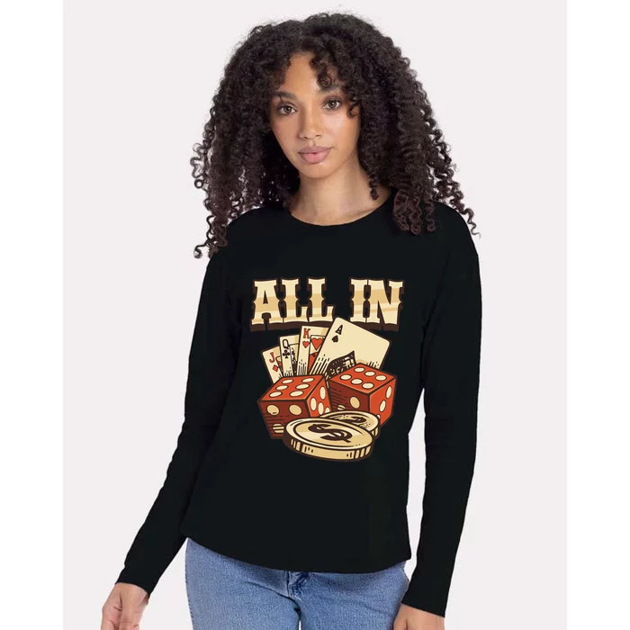 All In Card Game Playing Cards Poker Player Gambling Casino Womens Cotton Relaxed Long Sleeve T-Shirt