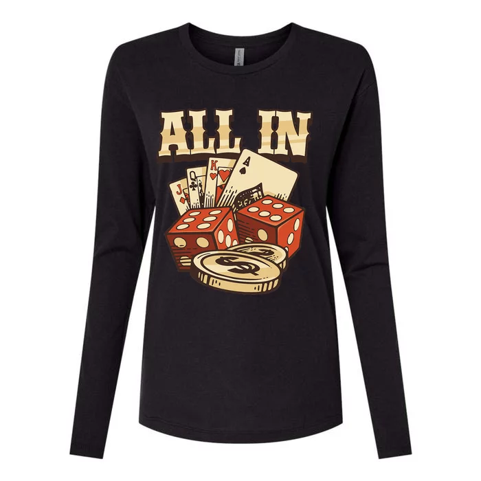 All In Card Game Playing Cards Poker Player Gambling Casino Womens Cotton Relaxed Long Sleeve T-Shirt