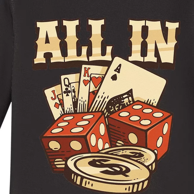 All In Card Game Playing Cards Poker Player Gambling Casino Baby Long Sleeve Bodysuit