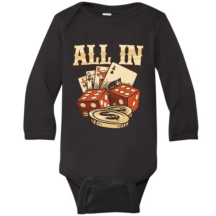 All In Card Game Playing Cards Poker Player Gambling Casino Baby Long Sleeve Bodysuit