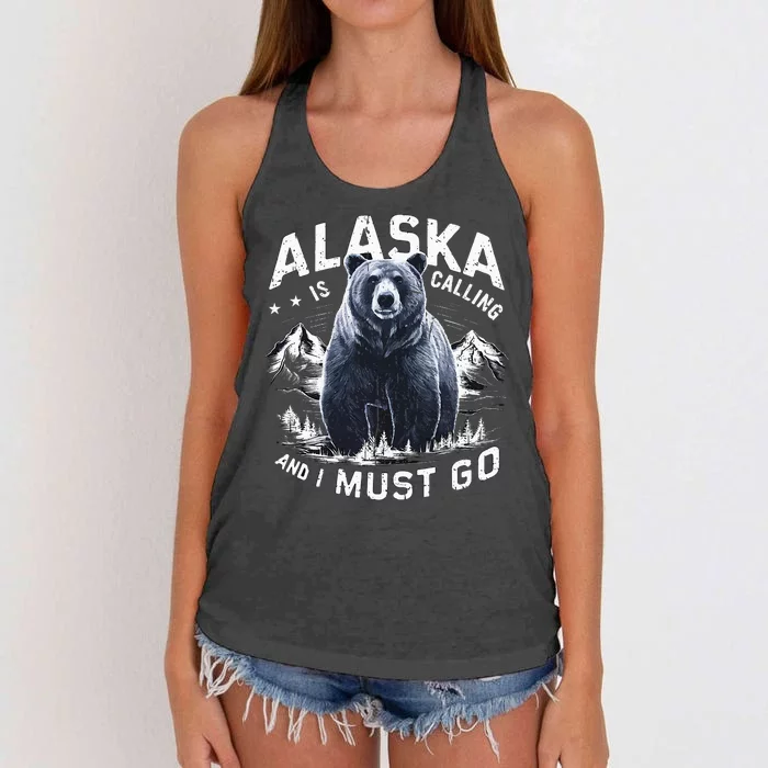 Alaska Is Calling And I Must Go Alaskan Bear And Nature Women's Knotted Racerback Tank