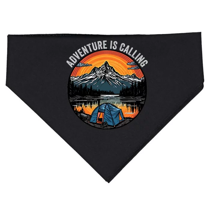 Adventure Is Calling Funny Camping & Fishing Father’s Day Camping Outdoors USA-Made Doggie Bandana