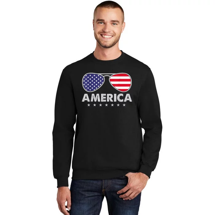 America Independence Day Funny Glasses Flag Tall Sweatshirt