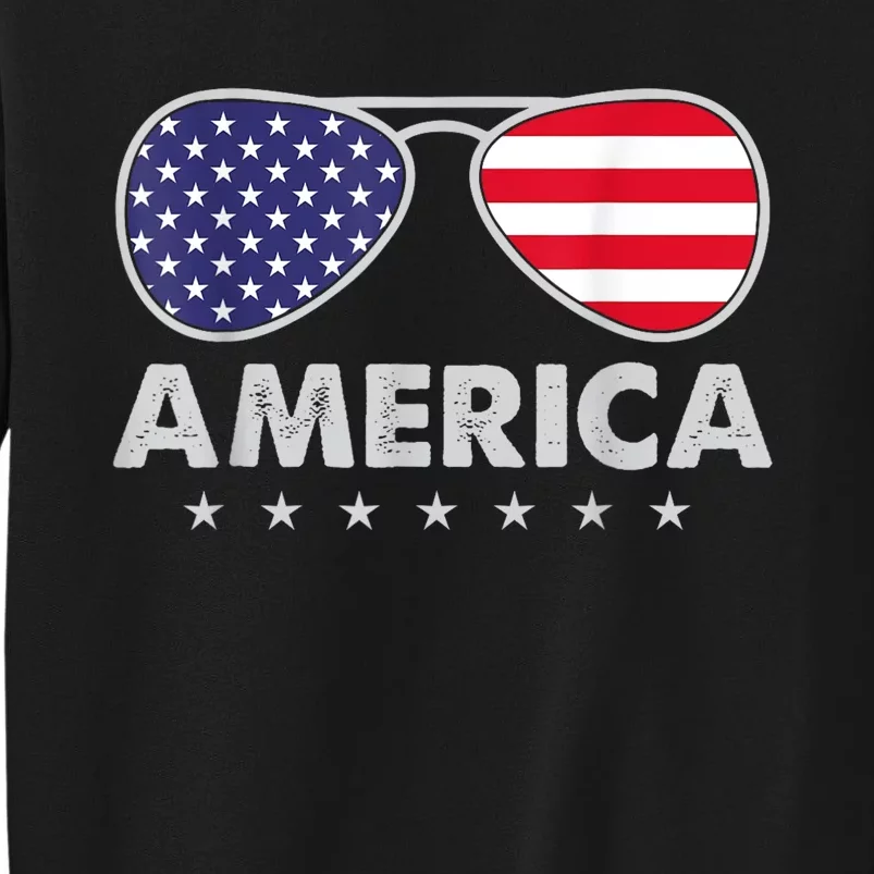 America Independence Day Funny Glasses Flag Tall Sweatshirt