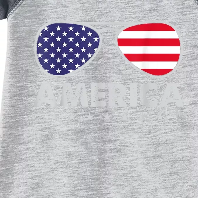 America Independence Day Funny Glasses Flag Infant Baby Jersey Bodysuit