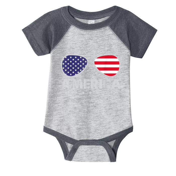 America Independence Day Funny Glasses Flag Infant Baby Jersey Bodysuit