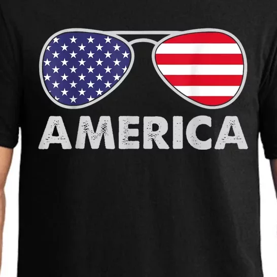 America Independence Day Funny Glasses Flag Pajama Set