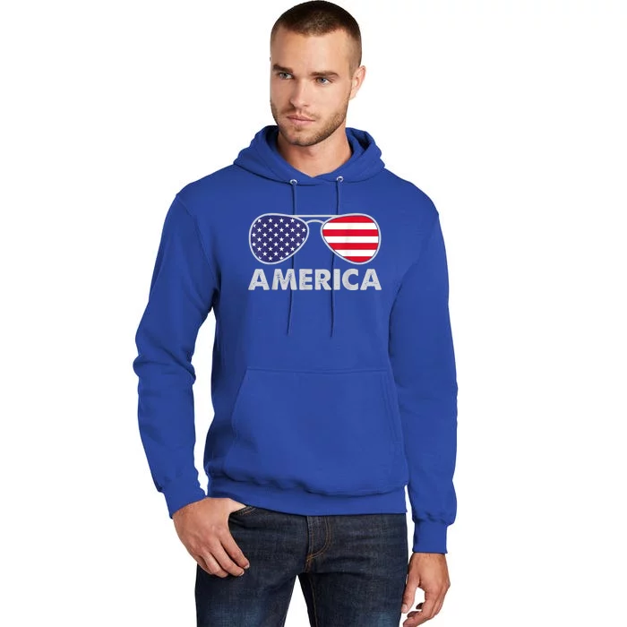 America Independence Day Funny Glasses Flag Tall Hoodie