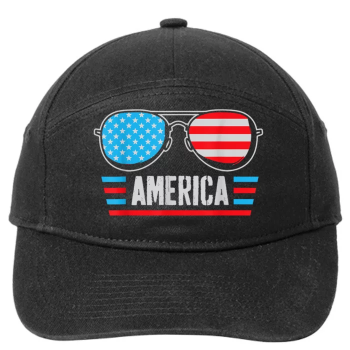 America Independence Day Funny Glasses Flag 7-Panel Snapback Hat