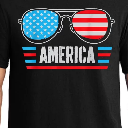 America Independence Day Funny Glasses Flag Pajama Set