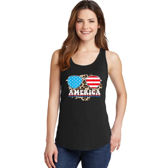 America Independence Day Funny Glasses Flag Ladies Essential Tank