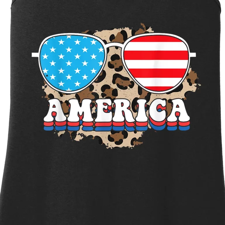 America Independence Day Funny Glasses Flag Ladies Essential Tank