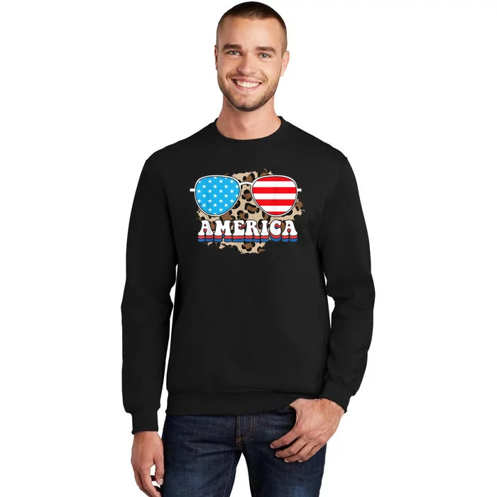 America Independence Day Funny Glasses Flag Tall Sweatshirt