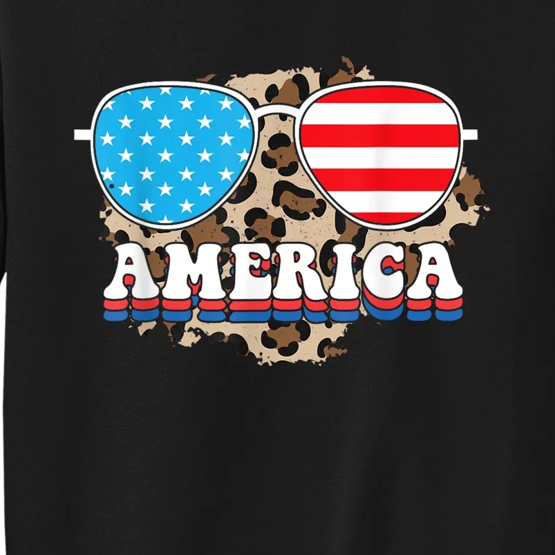 America Independence Day Funny Glasses Flag Tall Sweatshirt