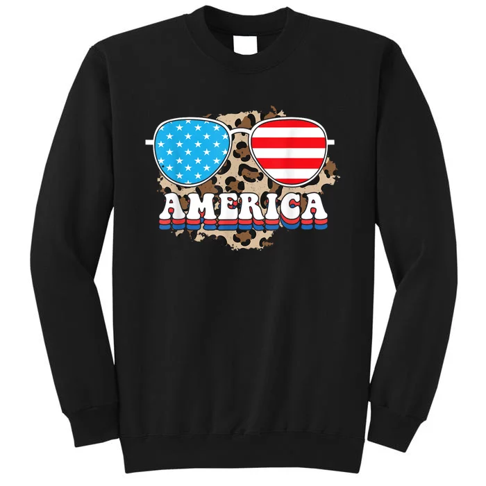 America Independence Day Funny Glasses Flag Tall Sweatshirt