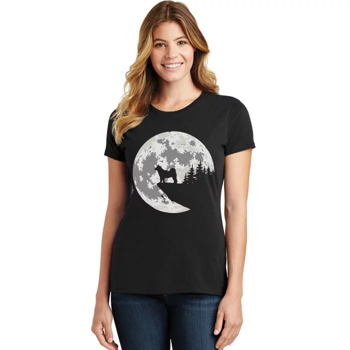 Akita Inu Dog Lover Moon Funny Halloween Women's T-Shirt