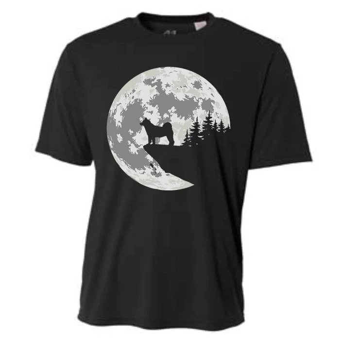 Akita Inu Dog Lover Moon Funny Halloween Cooling Performance Crew T-Shirt