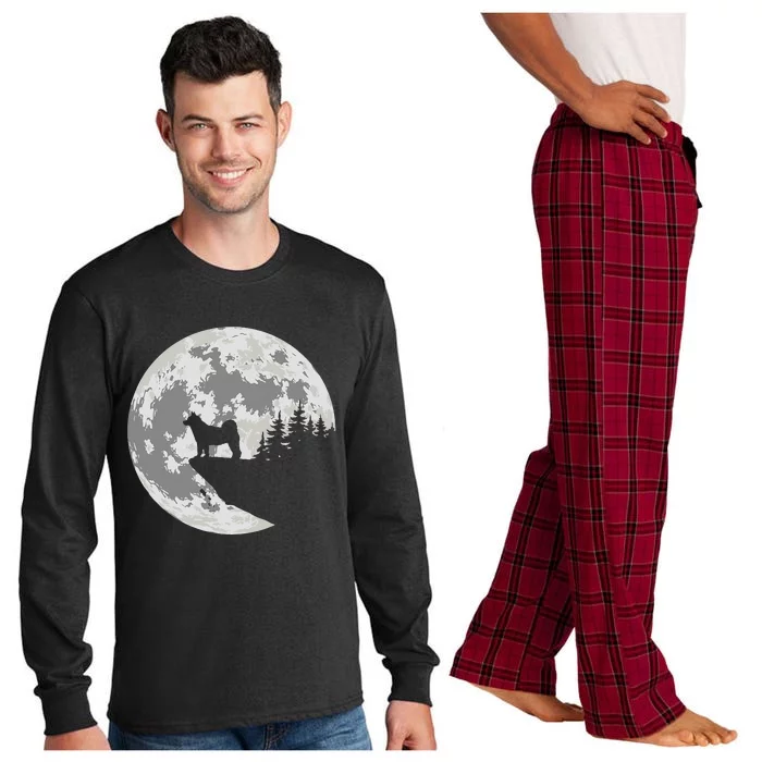 Akita Inu Dog Lover Moon Funny Halloween Long Sleeve Pajama Set