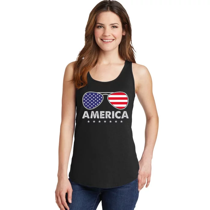 America Independence Day Funny Glasses Flag Ladies Essential Tank