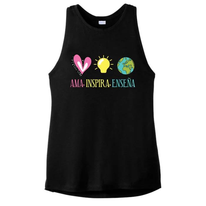 Ama Inspira Ensena Maestra Espanol Ladies Tri-Blend Wicking Tank