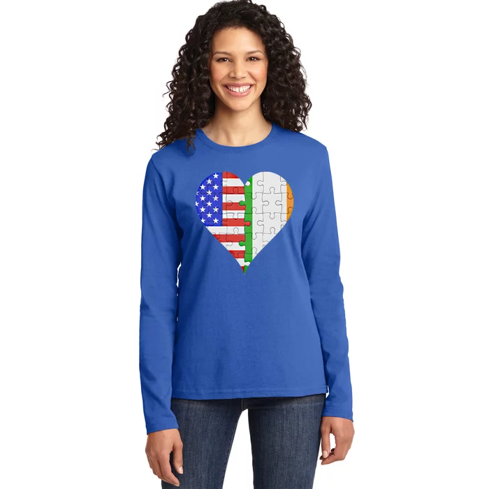 American Irish Flag Heart Meaningful Gift Ladies Long Sleeve Shirt