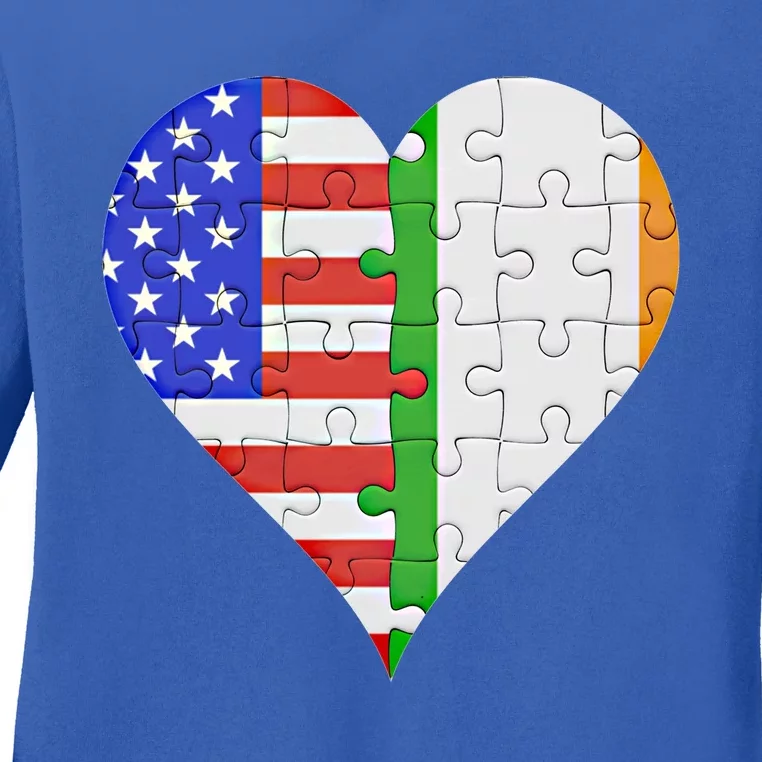 American Irish Flag Heart Meaningful Gift Ladies Long Sleeve Shirt