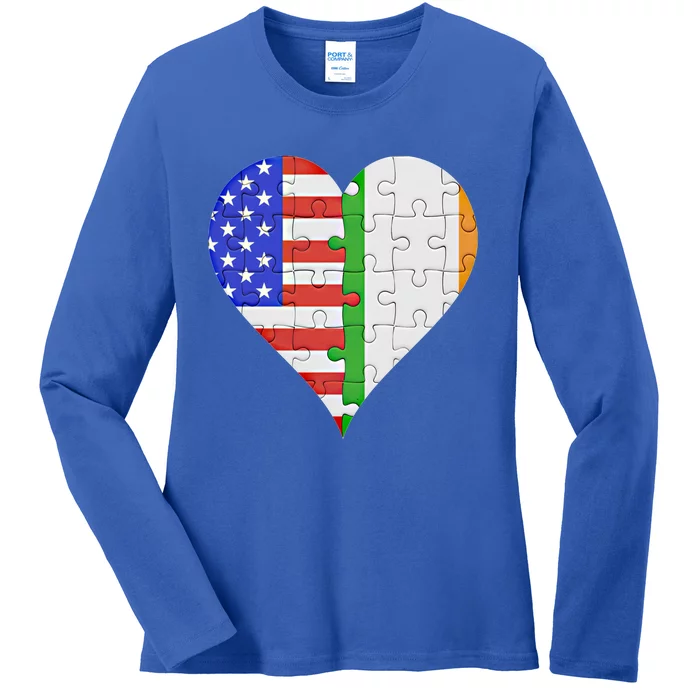 American Irish Flag Heart Meaningful Gift Ladies Long Sleeve Shirt