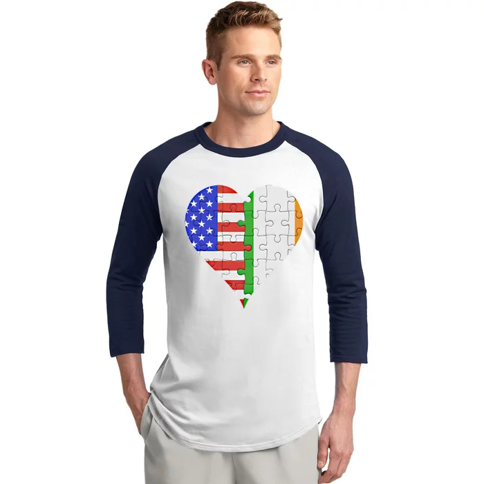 American Irish Flag Heart Meaningful Gift Baseball Sleeve Shirt