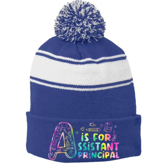 A Is For Assistant Principal School Assistant Principal Meaningful Gift Stripe Pom Pom Beanie