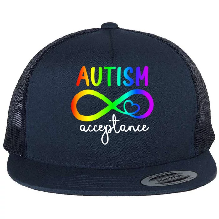 Acceptance Infinity Heart Autism Awareness Month Rainbow Gift Flat Bill Trucker Hat