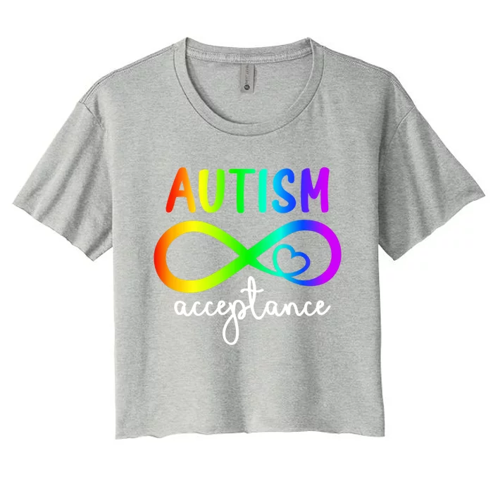 Acceptance Infinity Heart Autism Awareness Month Rainbow Gift Women's Crop Top Tee