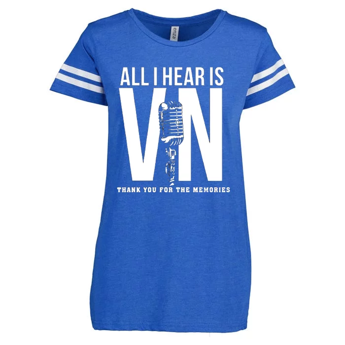 All I Hear Is Vin Scully Microphone Rest In Peace RIP Thank For The Memories Baseball Enza Ladies Jersey Football T-Shirt