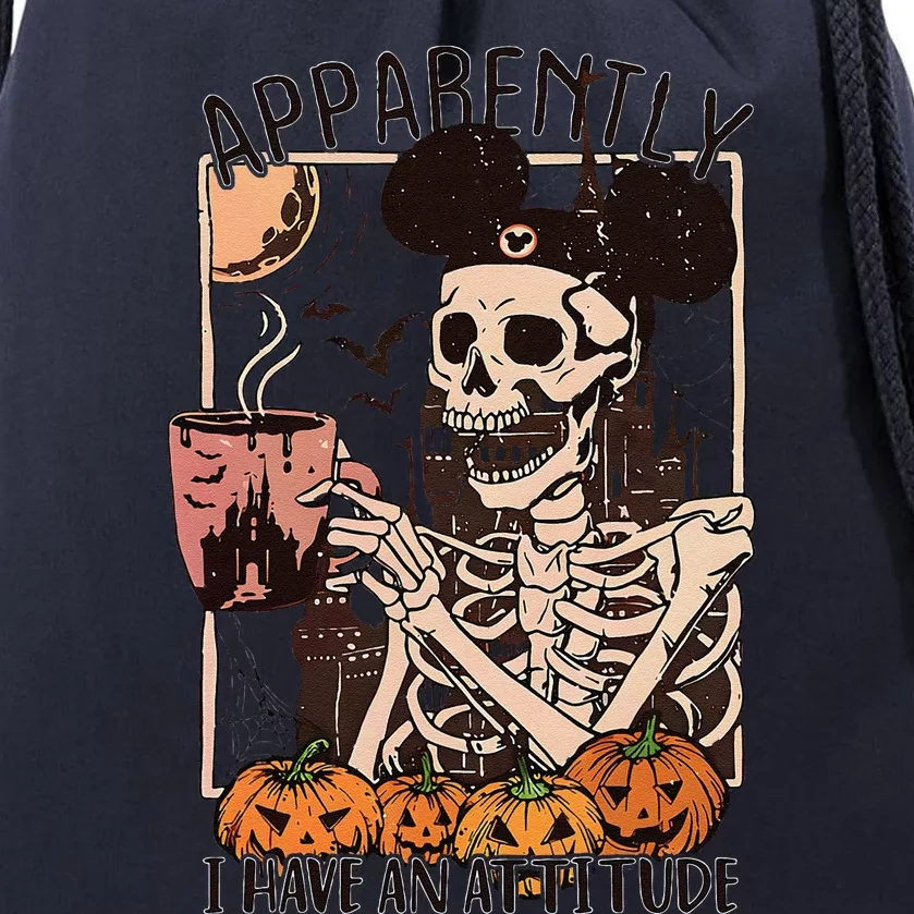 Apparently I Have An Attitude Halloween Skeleton Funny Quote Drawstring Bag