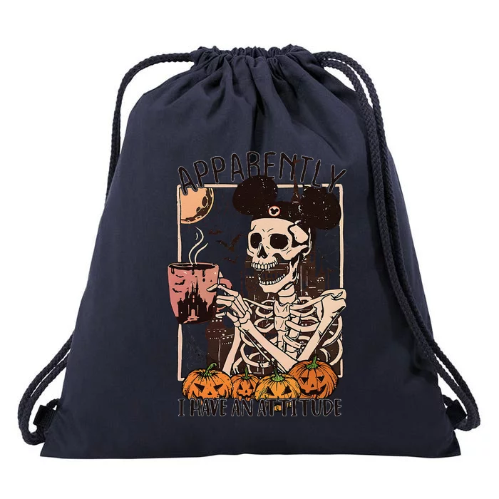 Apparently I Have An Attitude Halloween Skeleton Funny Quote Drawstring Bag