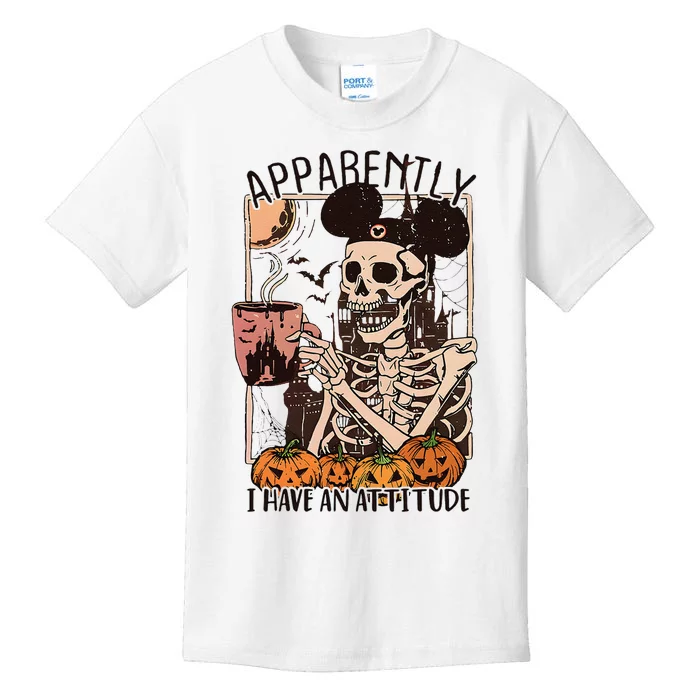 Apparently I Have An Attitude Halloween Skeleton Funny Quote Kids T-Shirt