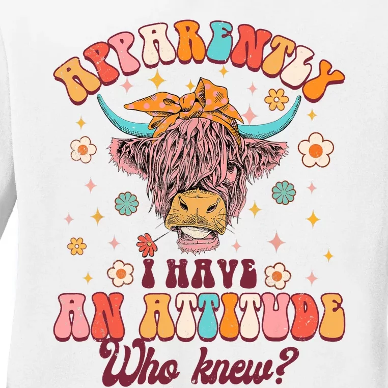 Apparently I Have An Attitude Funny Cow Lover Sarcasm Groovy Ladies Long Sleeve Shirt