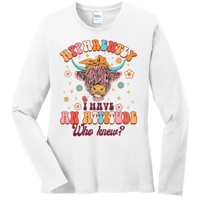 Apparently I Have An Attitude Funny Cow Lover Sarcasm Groovy Ladies Long Sleeve Shirt