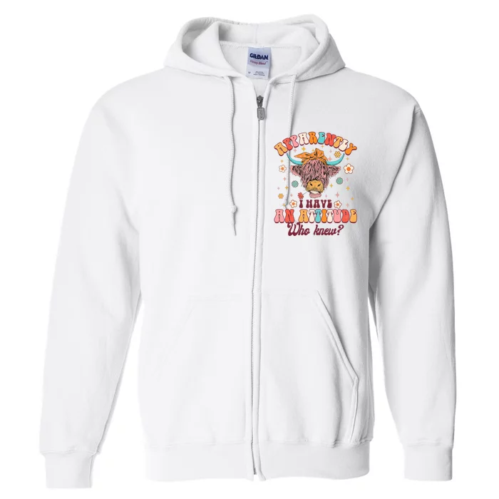 Apparently I Have An Attitude Funny Cow Lover Sarcasm Groovy Full Zip Hoodie