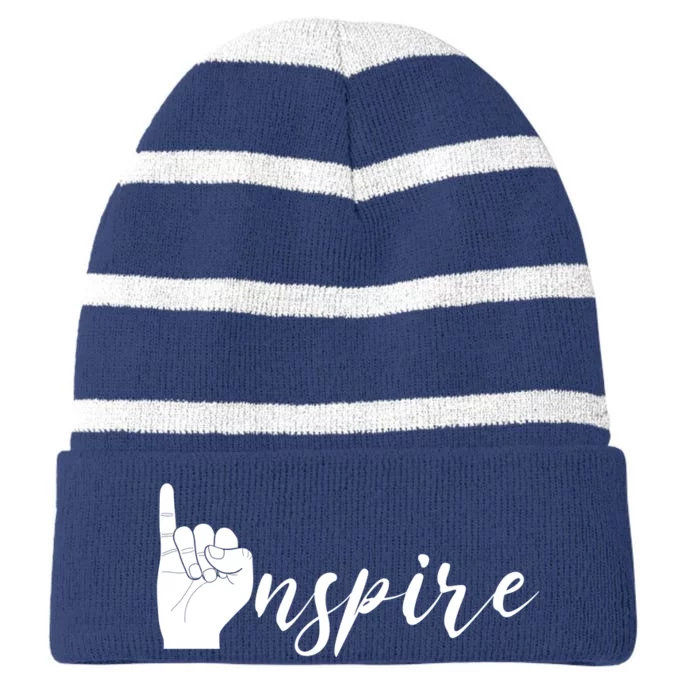 ASL I Hand Inspire SIgn Langage Striped Beanie with Solid Band