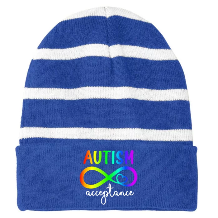 Acceptance Infinity Heart Autism Awareness Month Rainbow Cute Gift Striped Beanie with Solid Band