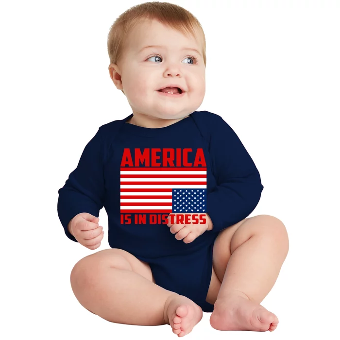 America Is In Distress Upside Down Flag Baby Long Sleeve Bodysuit