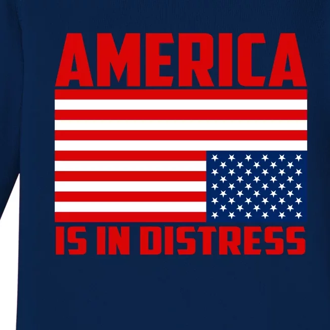 America Is In Distress Upside Down Flag Baby Long Sleeve Bodysuit