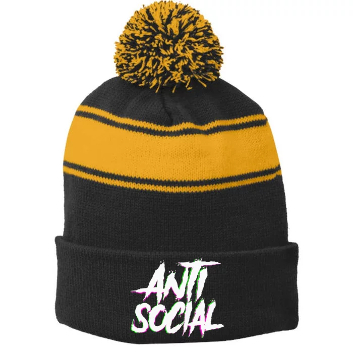 Antisocial Introvert I Hate People Antisocial Club EDM Stripe Pom Pom Beanie